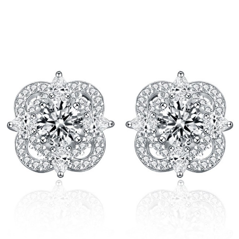 Certified 1ct. t.w. Diamond Moissanite Clover Stud Earrings NEW